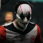 Omar Marmoush Celebrates DFB Pokal Winner with Blood-Splattered Mask